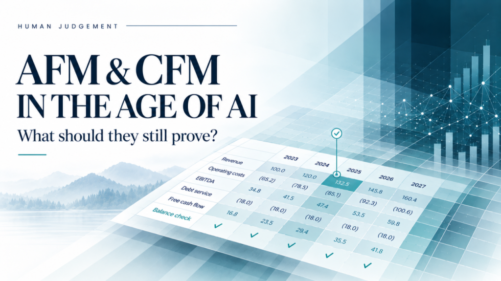 As AI becomes better at building financial models, what remains valuable about the AFM and CFM? A personal look at modelling competence, accreditation, human judgement and the future of the profession.