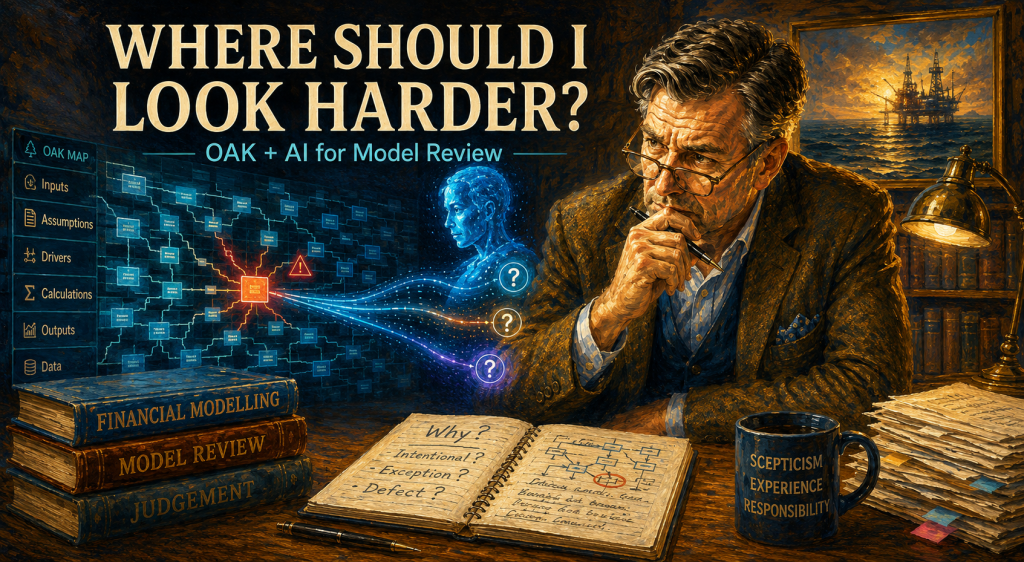 A financial model review cannot examine every cell with equal intensity. How OAK and AI can help identify suspicious patterns, develop hypotheses and focus professional review effort where it matters.